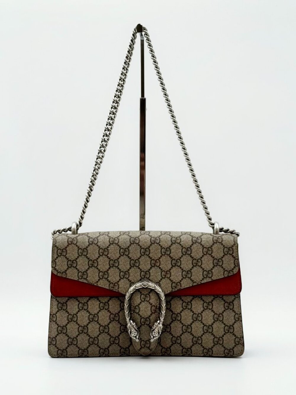 Gucci Dionysus GG Supreme Canvas Red Suede Chain Shoulder Bag